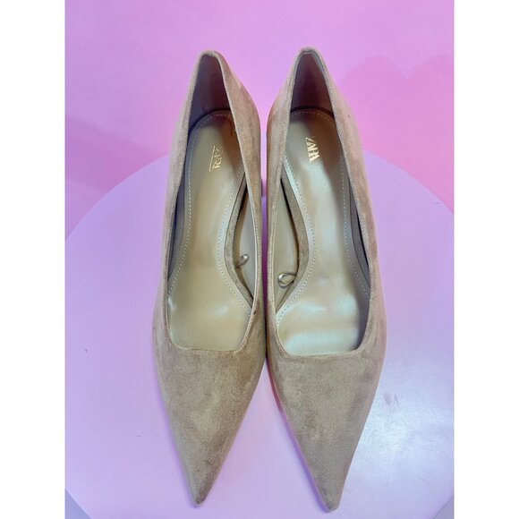 Zara Tan Suede Tortoiseshell Heels Womens Size 10 - Picture 3 of 6